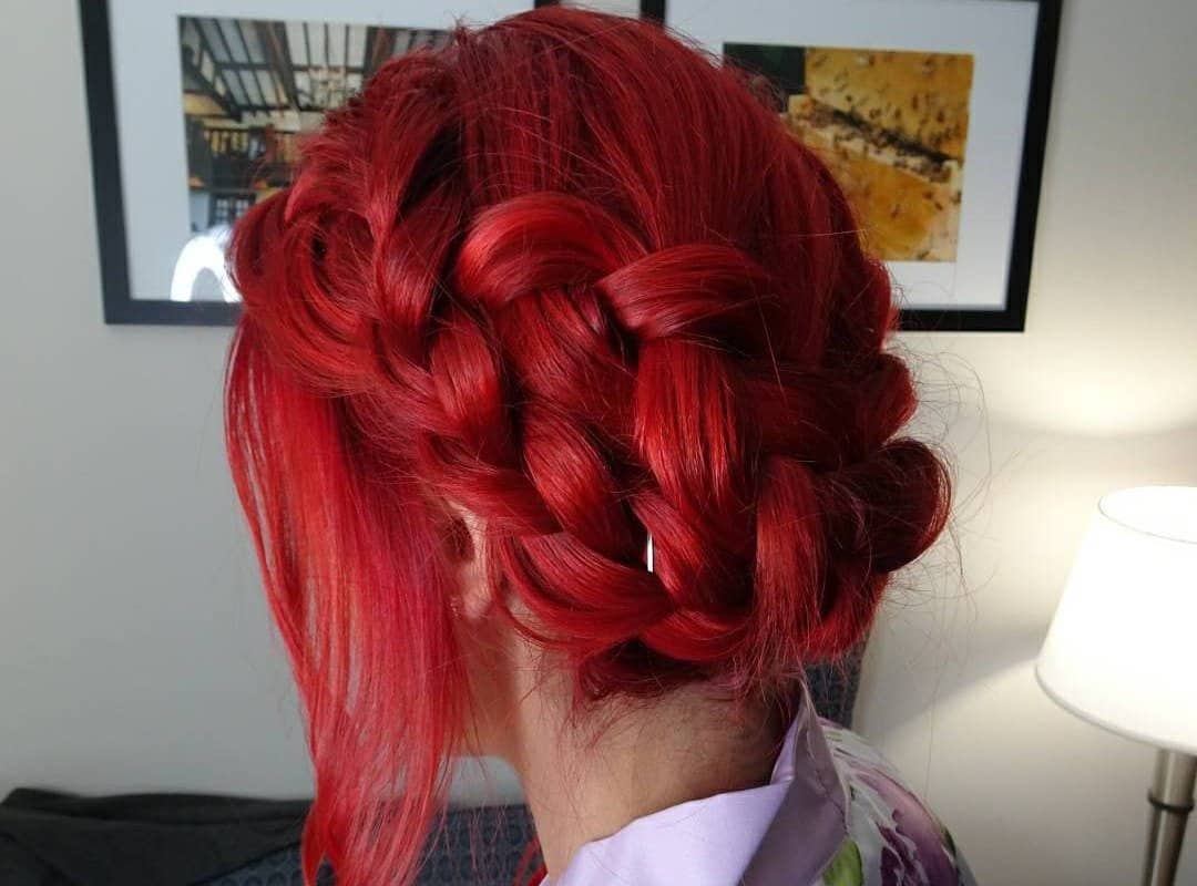 girl with red braided updo