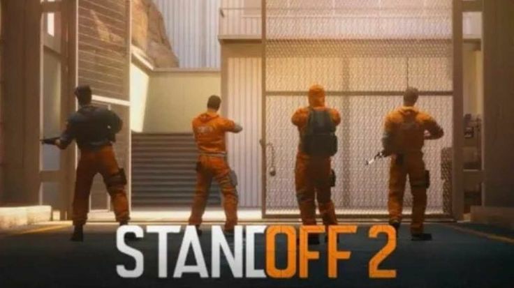 Stand off 2 4 guys standing in front of a Sliding door holding guns in the game